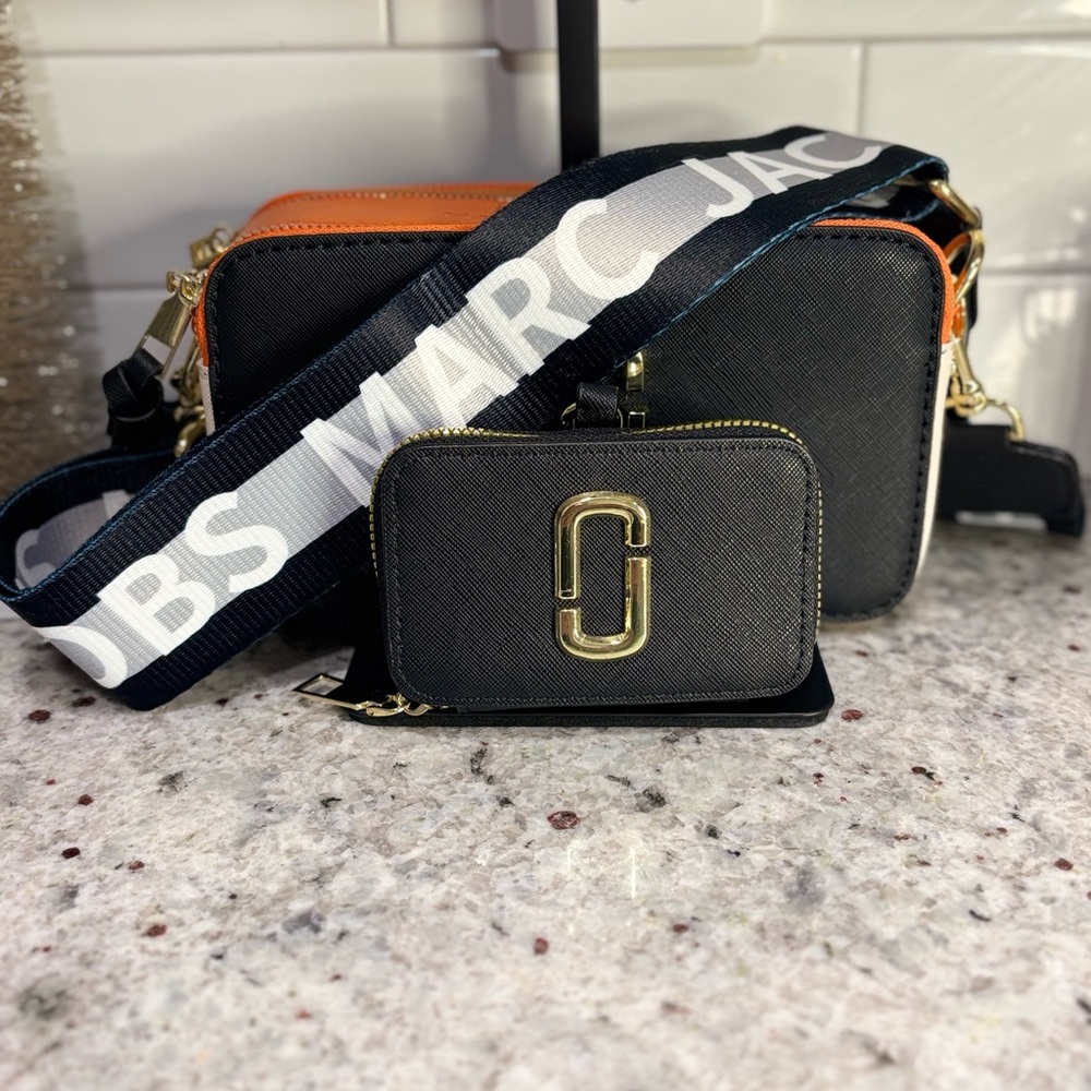 Marc Jacobs Black and Orange Crossbody Bag with Gold Accents